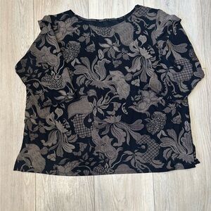 Elegant Black and Brown Floral Women's Top. Size XL
